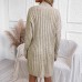 Style Solid Color High Neck Long Sleeve Loose Knit Dress Fitted