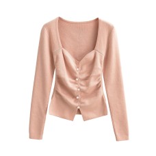 Square collar collarbone revealing pleated top