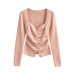 Square collar collarbone revealing pleated top