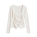 Square collar collarbone revealing pleated top