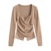 Square collar collarbone revealing pleated top