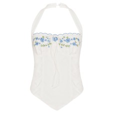 Flower embroidery hanging neck small suspender with a straight collar