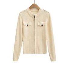 Stand up collar long sleeved zipper button top