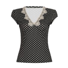 French polka dot lace deep V-neck sweet and cute top