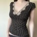 French polka dot lace deep V-neck sweet and cute top