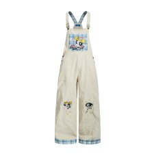 Retro Heavy-duty Fun Cartoon Embroidery Suspenders Pants Couple BF Personality Loose Casual Jumpsuit Long Trousers Unisex