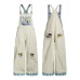 Retro Heavy-duty Fun Cartoon Embroidery Suspenders Pants Couple BF Personality Loose Casual Jumpsuit Long Trousers Unisex