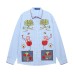 Retro Fun Cartoon Embroidery Contrast Stitching Plaid Long Sleeve Shirt Unisex Loose Fit Versatile Blouse