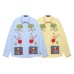 Retro Fun Cartoon Embroidery Contrast Stitching Plaid Long Sleeve Shirt Unisex Loose Fit Versatile Blouse