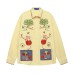 Retro Fun Cartoon Embroidery Contrast Stitching Plaid Long Sleeve Shirt Unisex Loose Fit Versatile Blouse