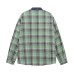 Fun Cartoon Embroidery Denim Splicing Color Block Plaid Long Sleeve Shirt Unisex  Retro Loose Casual Blouse