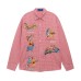 Fun Cartoon Embroidery Plaid Long Sleeve Shirt Unisex Street BF Loose Casual Blouse Trendy