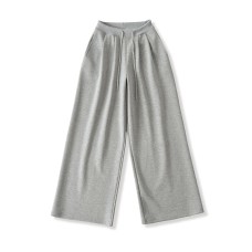 Drawstring elastic waistband loose fit wide leg straight leg pants long pants
