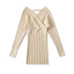 One shoulder V-neck long sleeved elastic knitted dress