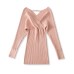 One shoulder V-neck long sleeved elastic knitted dress