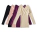 One shoulder V-neck long sleeved elastic knitted dress