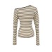 Striped waist cinching elastic slim fit long sleeved T-shirt