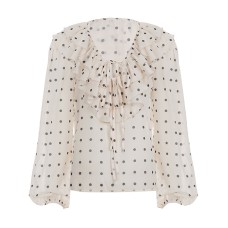 Ruffle V-neck polka dot chiffon top