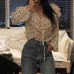 Ruffle V-neck polka dot chiffon top