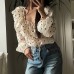 Ruffle V-neck polka dot chiffon top