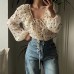 Ruffle V-neck polka dot chiffon top