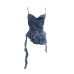 Swing Collar Mesh Printed Strapless Crop Top with Ruffled Ties
