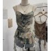 Swing Collar Mesh Printed Strapless Crop Top with Ruffled Ties