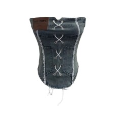 Cowboy pocket patchwork lace trimmed strapless tank top