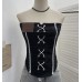 Cowboy pocket patchwork lace trimmed strapless tank top