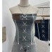 Cowboy pocket patchwork lace trimmed strapless tank top