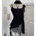 Irregular Ruffle Strap Floral Halter Neck Tie Short Top