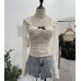 Square collar bow lace long sleeved base top