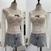 Square collar bow lace long sleeved base top