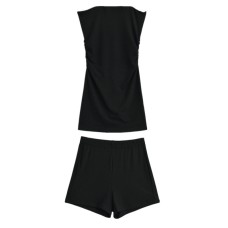 Side pleated slim fit strapless vest+high waisted straight shorts stylish spicy girl suit for women Side pleated slim fit strapless vest+high waisted straight shorts stylish spicy girl suit for women
