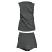 Side pleated slim fit strapless vest+high waisted straight shorts stylish spicy girl suit for women