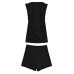 Side pleated slim fit strapless vest+high waisted straight shorts stylish spicy girl suit for women