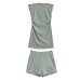 Side pleated slim fit strapless vest+high waisted straight shorts stylish spicy girl suit for women