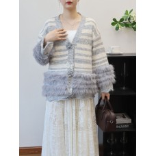 Heavy Work Imitation Mink Fur Three-Dimensional Flower Sweater Coat Women Loose Design Knitted Cardigan