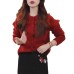 Ruffled Knit Cardigan Women's Design Sense Elegant Vintage Sweater Jacket