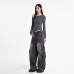 Silk Women's Water-Washed Loose Flare Cargo Denim Pants Baggy Trousers