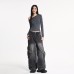 Silk Women's Water-Washed Loose Flare Cargo Denim Pants Baggy Trousers