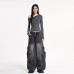 Silk Women's Water-Washed Loose Flare Cargo Denim Pants Baggy Trousers