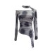 Irregular Design Long Sleeve Printed Hollow Tight Fitting Women's Top