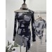 Irregular Design Long Sleeve Printed Hollow Tight Fitting Women's Top