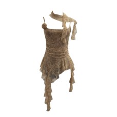 Lace Strapless Camisole Women Irregular Hem Ruffle Tie Side Fitted Spicy Top