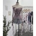 One collar off shoulder long sleeved mesh printed top