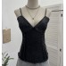 Deep V-neck slim fit sleeveless top with hem Deep V-neck slim fit sleeveless top with hem