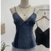Deep V-neck slim fit sleeveless top with hem Deep V-neck slim fit sleeveless top with hem