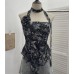 Printed neck hanging flower strapless sleeveless top