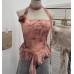 Printed neck hanging flower strapless sleeveless top